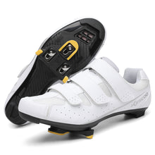 Load image into Gallery viewer, Mens Women Road Bike Cycling Shoes with Yellow 6 Degree Bike Cleats Compatible with Shimano SH-11 SPD-SL Cleats Bike Pedals for Indoor Bicycle Cycling Shoes and Pedals, Cleats Included