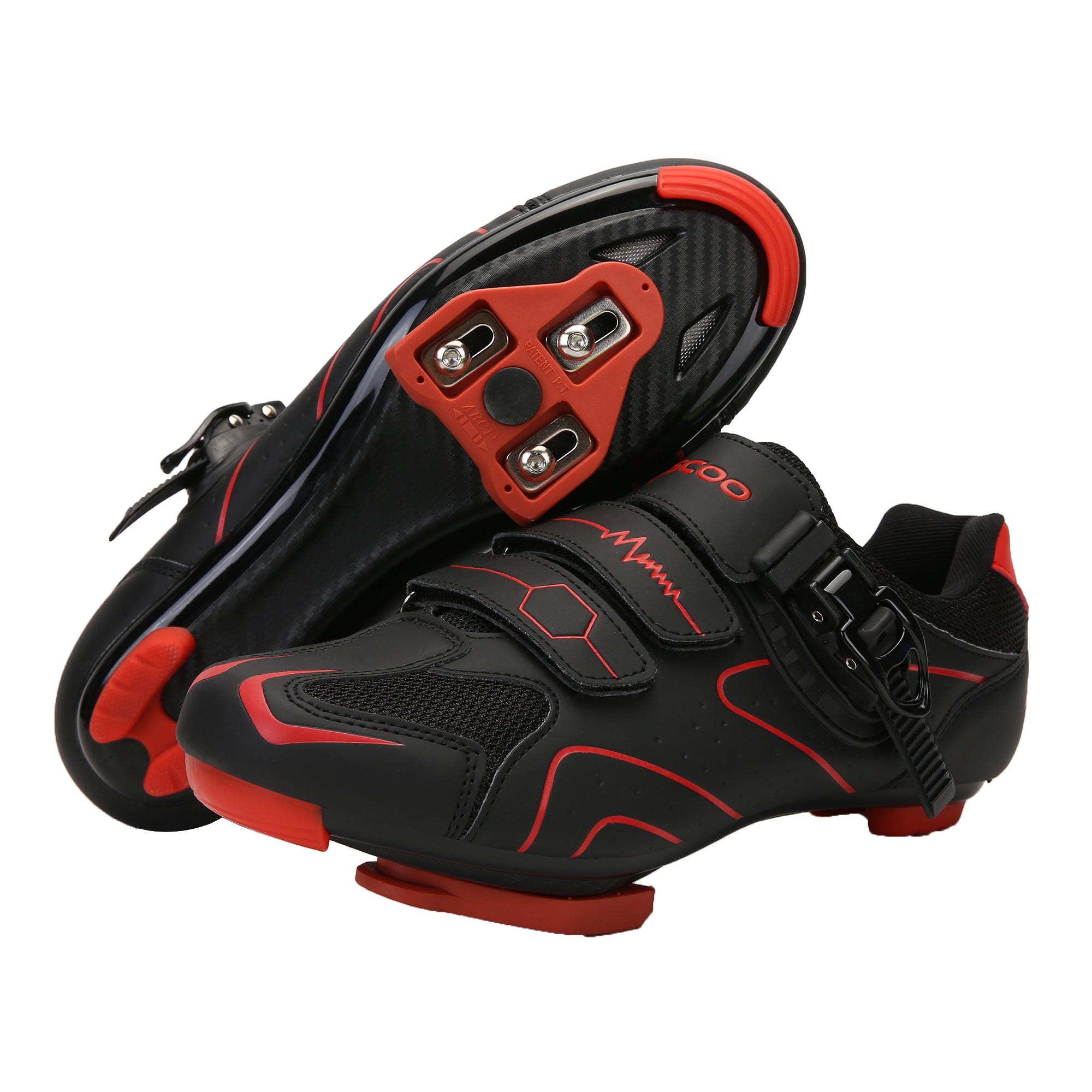 Kescoo 自転車シューズ 黒/赤 ベルクロ 値下げ Unisex Cycling Shoes Compatible with Peloton Indoor Road Bike